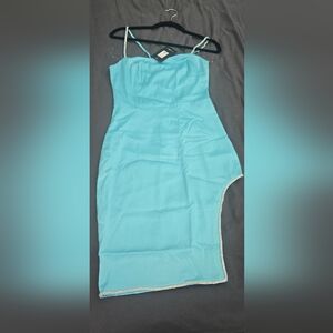 Blue Asymmetrical Sheath Dress Spaghetti Strap